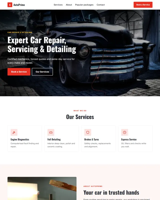 AutoPrime – Car Repair & Detailing sample website