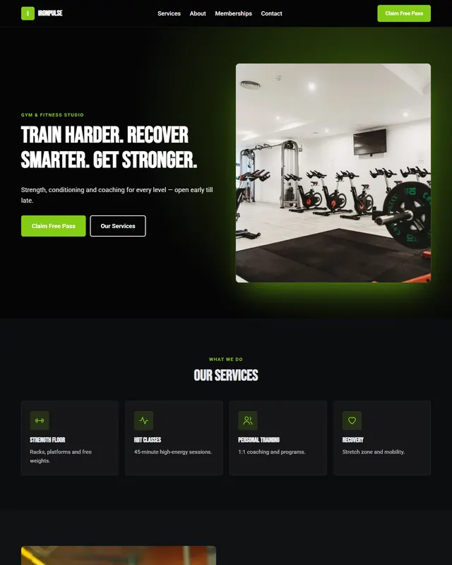 IronPulse – Gym & Fitness Studio sample website