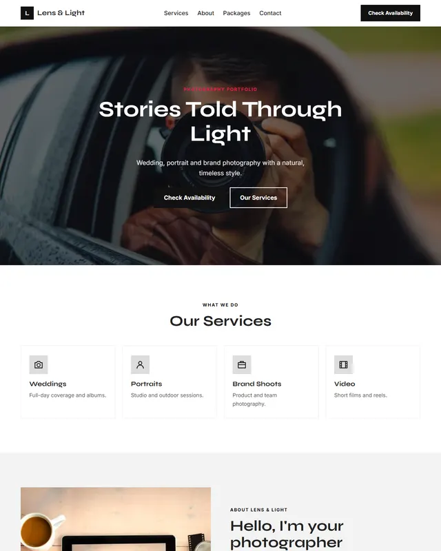 Lens & Light – Photography Portfolio sample website