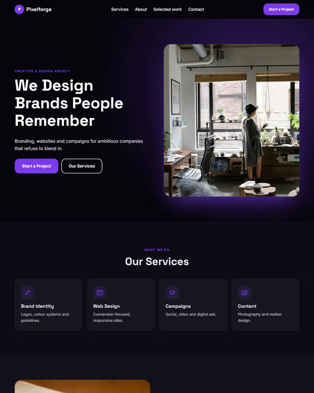Pixelforge – Creative & Design Agency sample website