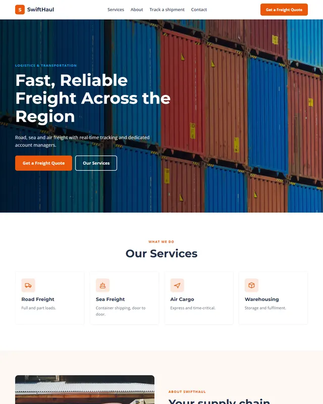 SwiftHaul – Logistics & Transportation sample website