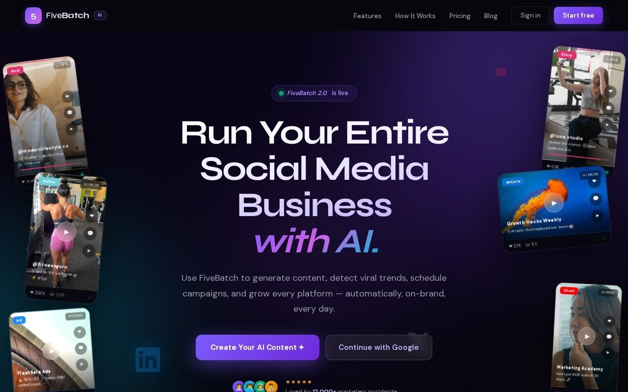 FiveBatch AI marketing platform on a laptop
