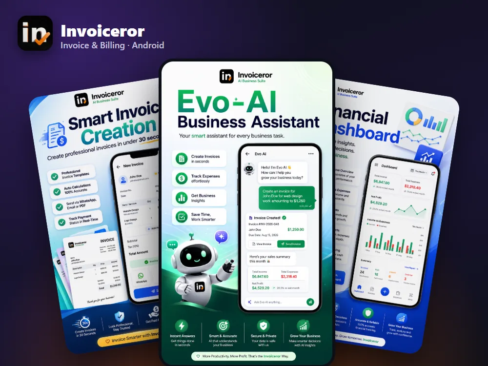 Invoiceror Android app screens